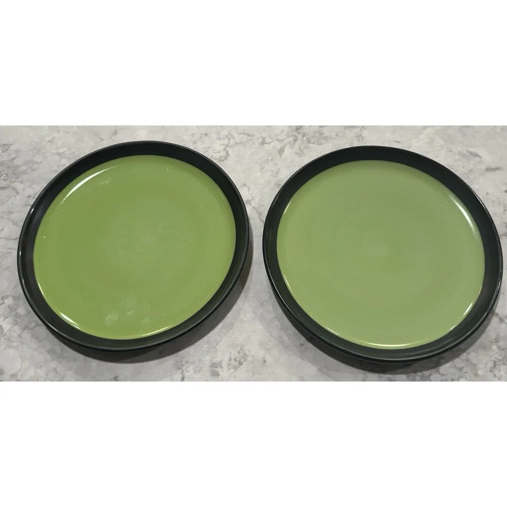2 Vintage 1960’s Berkeley House Kyoto Salad Plates Black Green Stoneware
